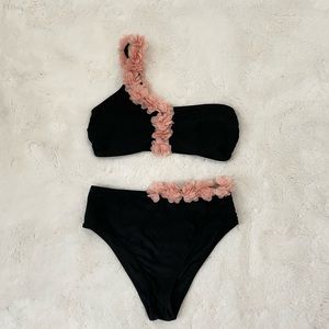 Appliqué one shoulder high waist bikini